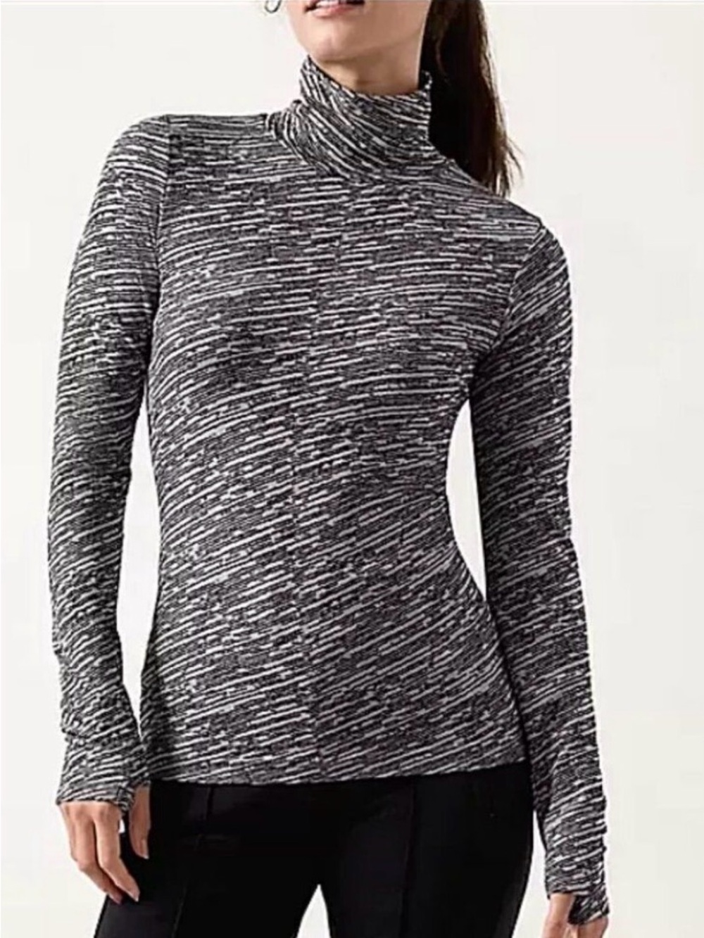 Athleta Black & White Marled Turtleneck Long-Sleeve Top BRAND NEW WITHOUT TAGS